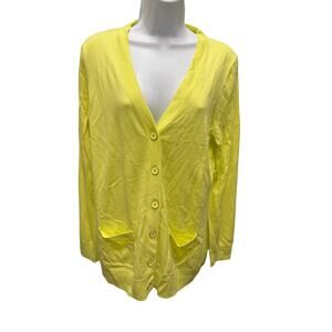Talbots Women’s Size L Yellow Cotton Blend Button Up Cardigan Sweater light thin
